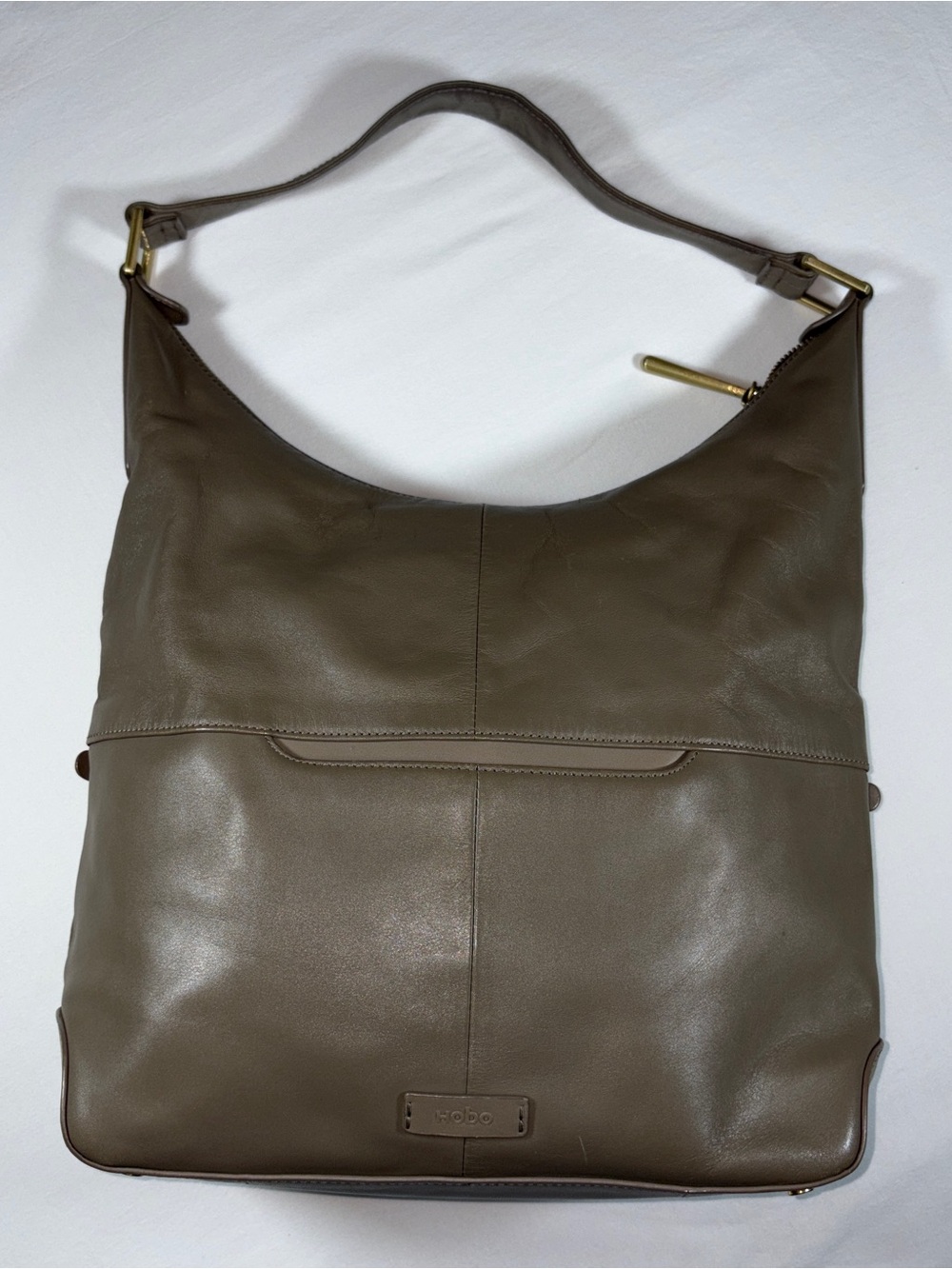 HOBO International Marley Taupe Leather Shoulder Bag Double Zip
